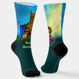 Calcetines Cachorro en una caja , Feliz Navidad