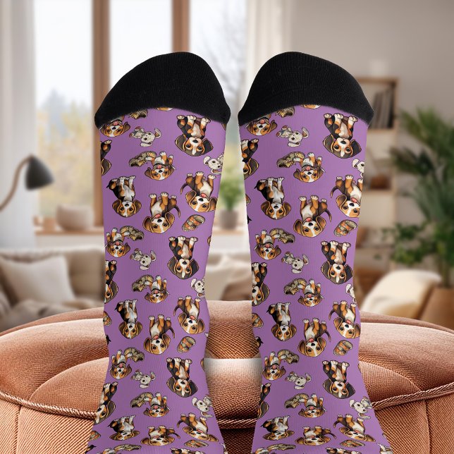 Calcetines Cachorros Juguetones Beagle Orquídea (Beagle Playful Puppies Orchid Socks)