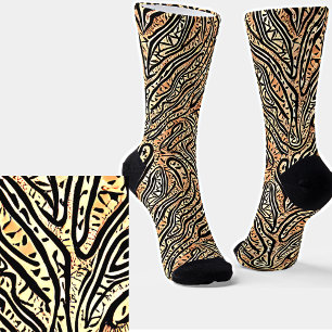 Calcetines Caimán Tribal Boho Negro sobre Marrón
