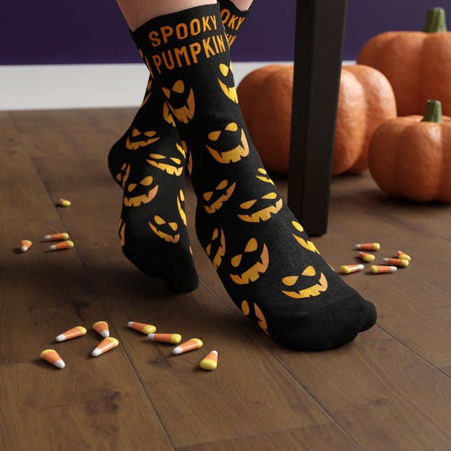Calcetines Calabaza de Halloween Cara Jack O Lantern (Spooky Pumpkin Socks 🎃 Just add your name)