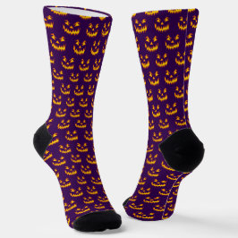 Calcetines Calabaza tallada en Naranja púrpura estacional de