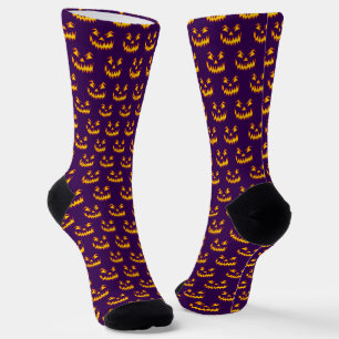 Calcetines Calabaza tallada en Naranja púrpura estacional de