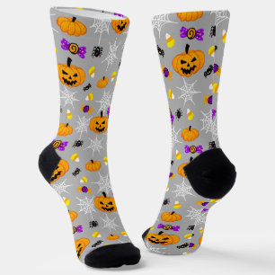 Calcetines Calabazas de Halloween y arañas patrón gris