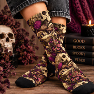 Calcetines Calavera de Halloween y champiñones púrpura