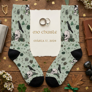 Calcetines Calavera y Rosa Irlandesa Gótica Verde Dibujada a 