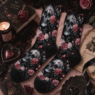 Calcetines Calaveras góticas y rosas florales oscuras góticas