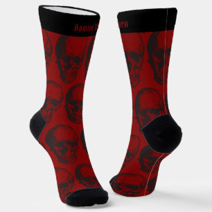Calcetines Calaveras Personalizadas Rojo Sangre y Negro para 