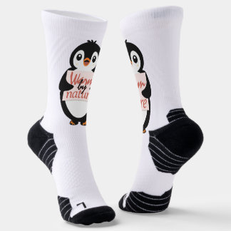 Calcetines Cálido por naturaleza: adorable pingüino con texto