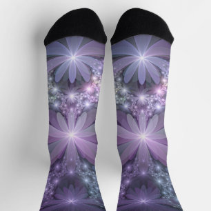 Calcetines Cama de flores arte abstracto fractal brillante de