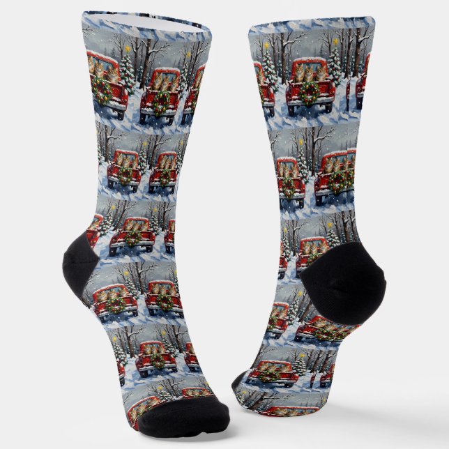 Calcetines Camión Rojo de Navidad Maine Coon Fiesta (Angular)