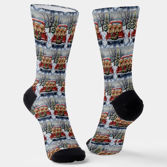 Calcetines Camioneta Roja Navideña Havanés Fiesta (Angular)