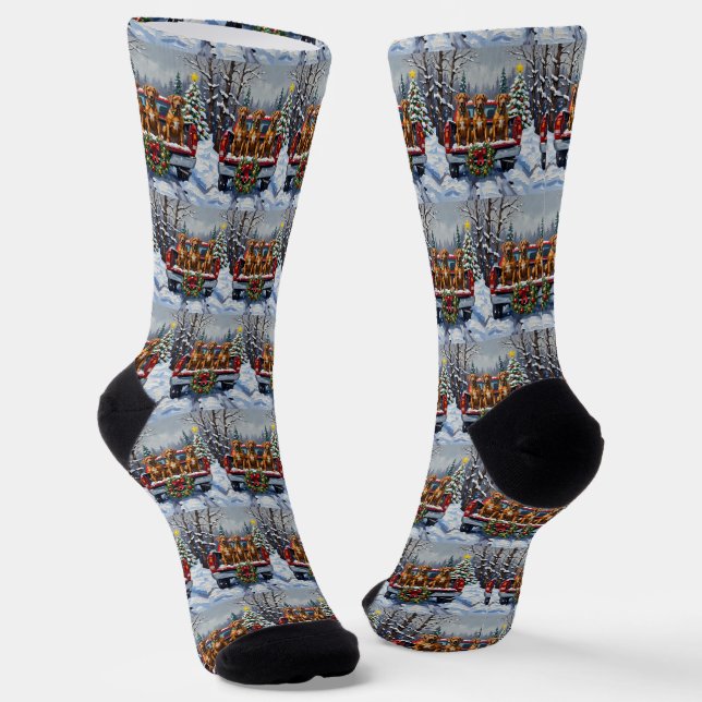 Calcetines Camioneta Roja Navideña Rhodesian Ridgeback Fiesta (Angular)