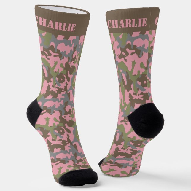 Calcetines Camo divertido lindo - Pink Woodland (Angular)