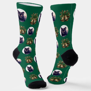 Calcetines Campanas verdes de Navidades y rostro de un Person