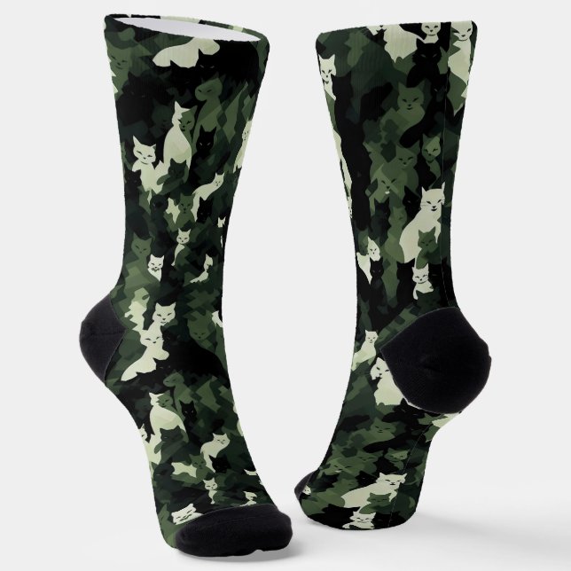 Calcetines Camuflaje verde del patrón del gato (Angular)