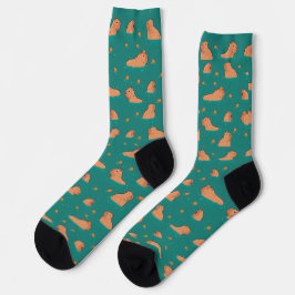 Calcetines capibaras flotantes con naranja
