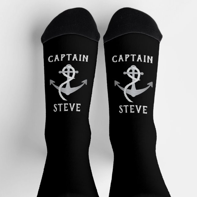Calcetines Capitán Nautical Name Anchor Sailing Socks (Arriba)