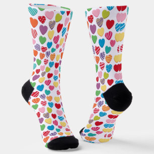 Calcetines caramelo colorido patrón de corazón día de San Val