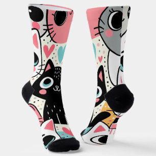 Calcetines Caras de gato kawaii lindas y corazones caprichoso