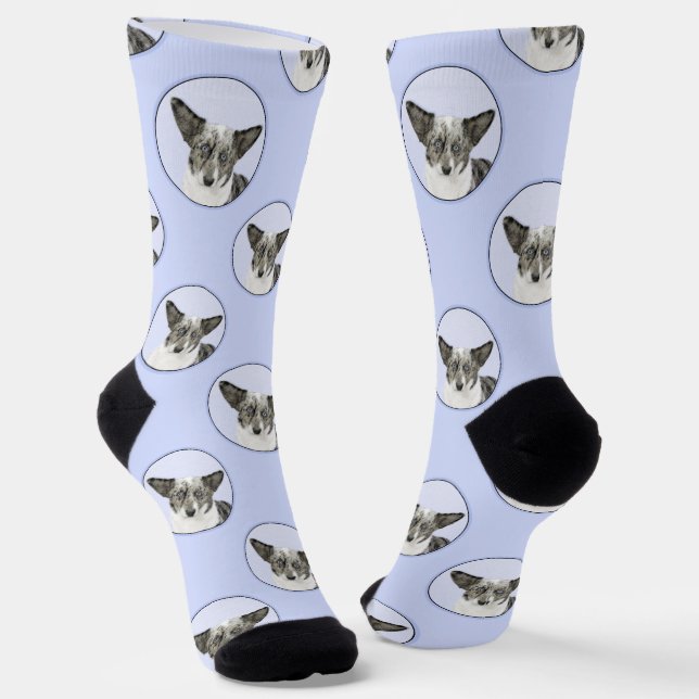 Calcetines Cardigan Welsh Corgi Azul Merle Pintura de perro (Angular)