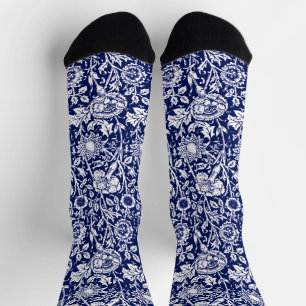 Calcetines Carnación Art Nouveau Damask, Azul Marino y Blanco