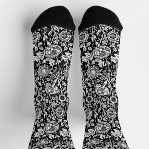 Calcetines Carnación Art Nouveau Damask, Negro y Blanco