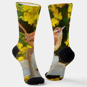 Calcetines Carolina Wren Painting - Arte original de aves sil