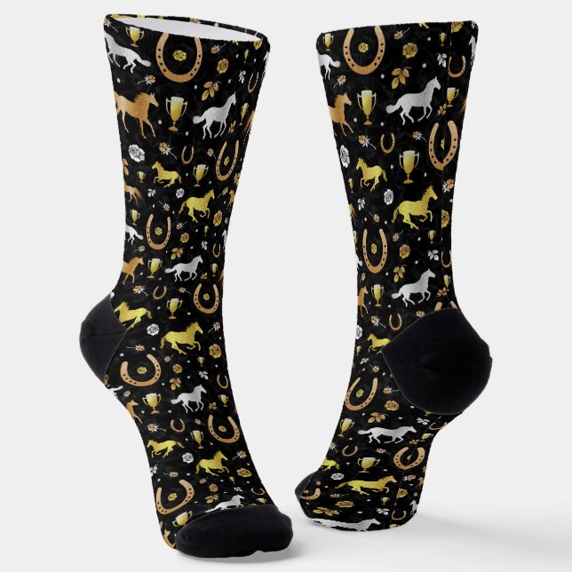Calcetines Carreras de caballo Derby Day Fiesta Black Gold Pa (Angular)