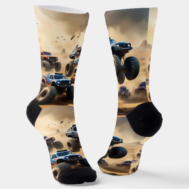 Calcetines Carreras De Camiones Monstruos En El Desierto, (Angular)