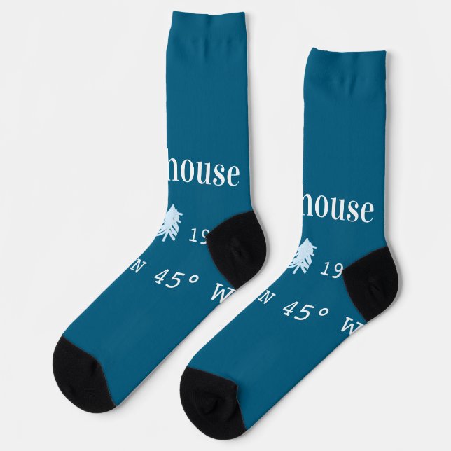 Calcetines Casa de lago etc. Fecha año coordenadas personaliz (Izquierda)