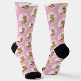 Calcetines Cat Lovers Personalized Photo Pattern Pink