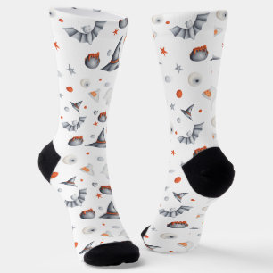Calcetines Cauldrons Bats Naranja Blanco Ilustró Halloween