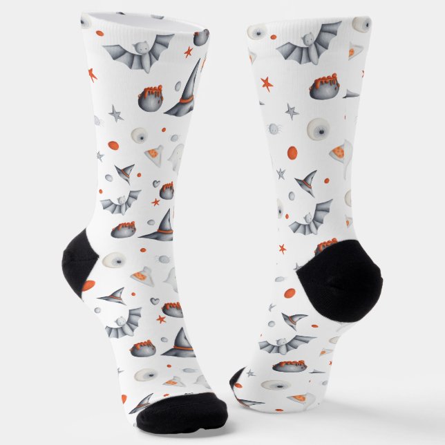 Calcetines Cauldrons Bats Naranja Blanco Ilustró Halloween (Angular)