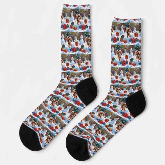 Calcetines Cavalier King Charles Spaniel Nieve con Navidades (Izquierda)
