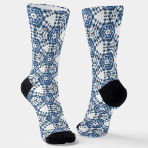 Calcetines Cazador de Azul Shibori Patrón Geométrico Elegante