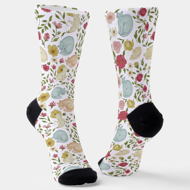 Calcetines Cazas de patrón de gato espléndido y floral (Angular)