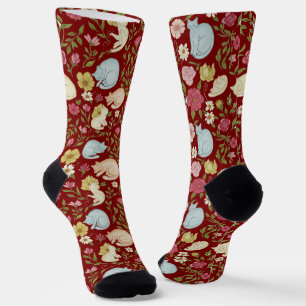 Calcetines Cazas de patrón de gato espléndido y floral