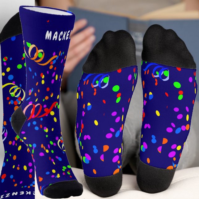 Calcetines Celebración Confetti Añadir nombre Blue Premium Cr (Celebration Confetti Add Name Blue Premium Crew Socks)