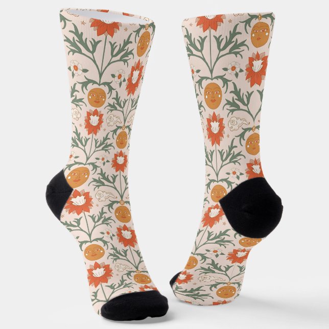 Calcetines Celestial Floral Sunburst Seamless Pattern Design (Angular)