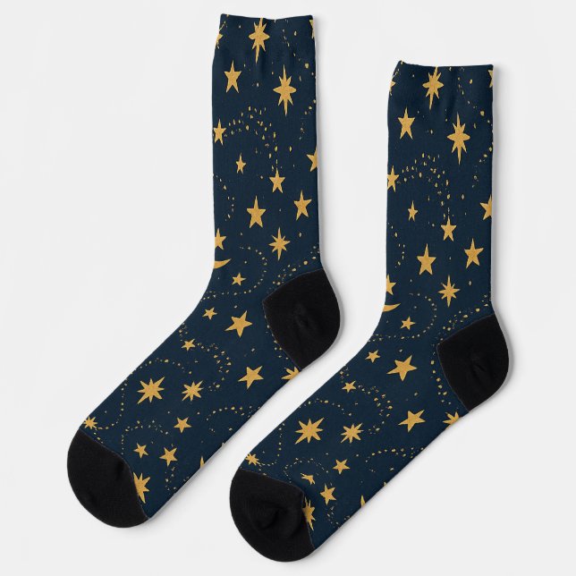 Calcetines Celestial Moon & Stars Pattern – Midnight (Izquierda)