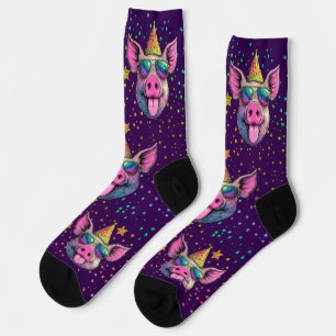 Calcetines Cerdo audaz, Fiesta brillante en diseño de gafas d