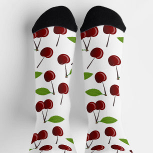 Calcetines Cereza Roja, Patrón De Cerezas, Hojas, Fruta