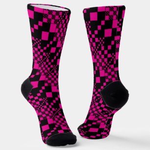 Calcetines Cheques, chequitos - Magenta y negro