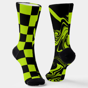 Calcetines Cheques y Swirls - Lime Green y Black