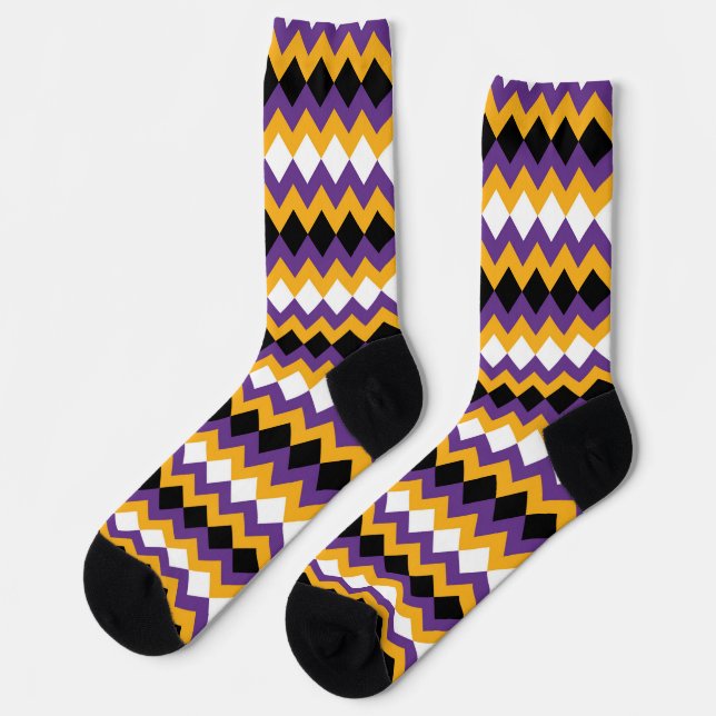 Calcetines Chevron amarillo, púrpura, negro y blanco zigzag (Izquierda)