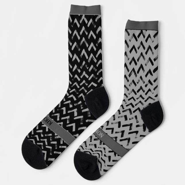 Calcetines Chevron Black and Grey Name on Mismatch (Izquierda)