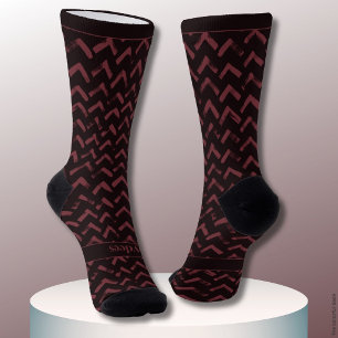 Calcetines Chevron Rojo Oscuro y Nombre Rojo