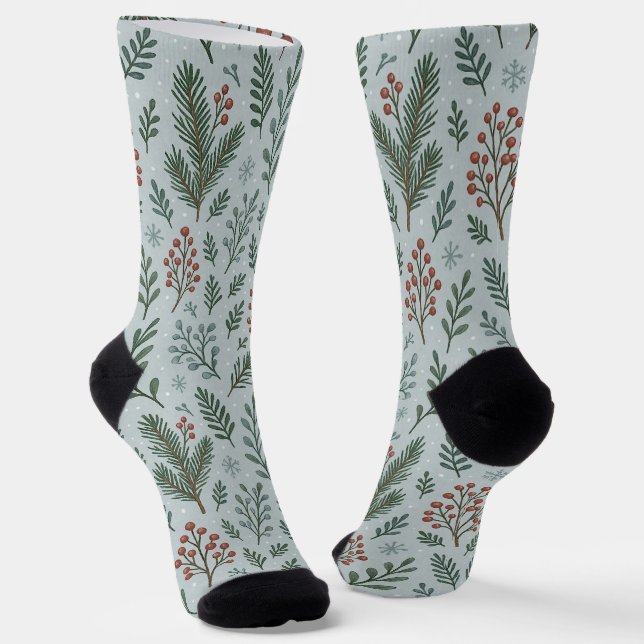 Calcetines Chic Botanical Holly Berry Floral Pattern (Angular)