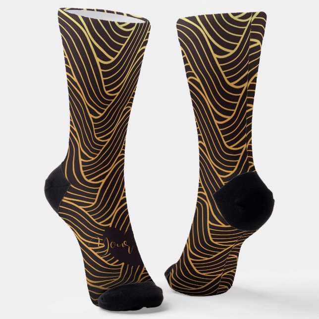 Calcetines Chic Gold Linework Pattern Socks – Add Your Text (Angular)