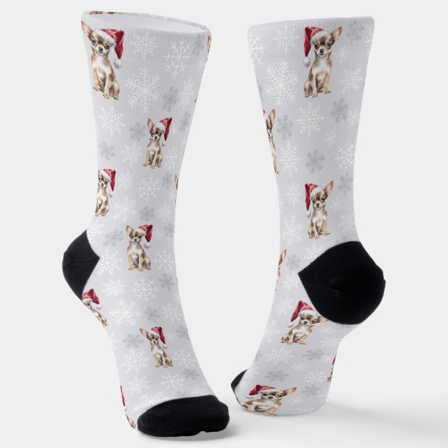 Calcetines Chihuahua Chi Dog en Santa Hat Grey (Angular)